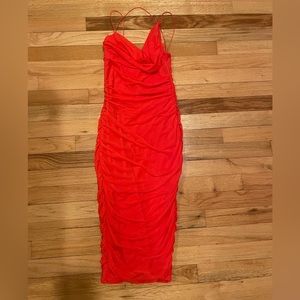 Oh Polly Red Cowl Neck Dress